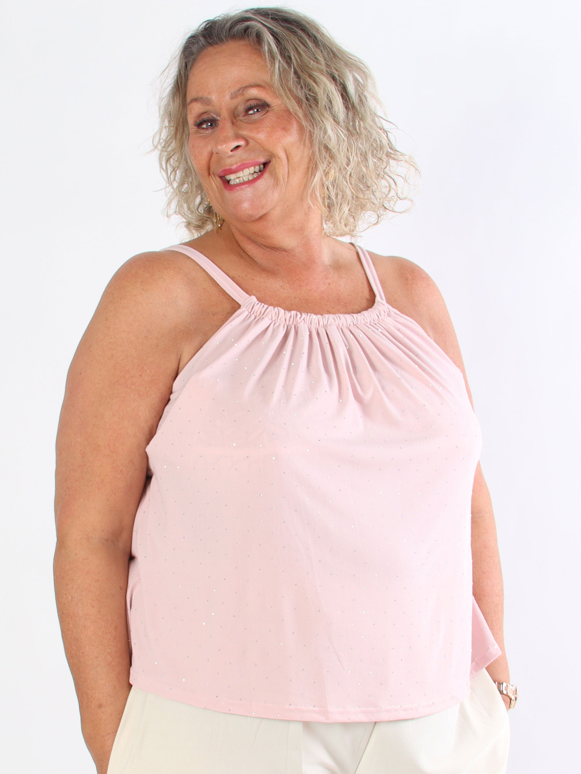 Sunlove Crystal Top - Enfärgad plus size elastisk topp med mock neck